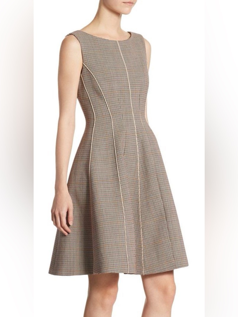 Theory Tan Plaid Midi Dress With Contrast Piping